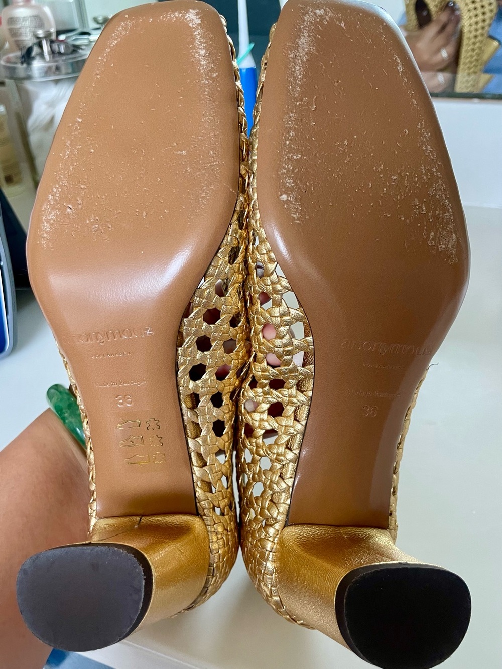 Anonymous Copenhagen Hand-Braided Gold Leather Sessi Heels - Picture 6 of 7